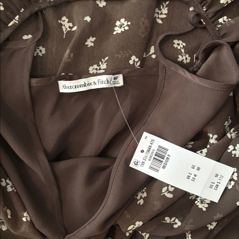 Abercrombie and Fitch Dress - Brown with Ivory Floral Pattern - Size MP - Picture 2 of 4
